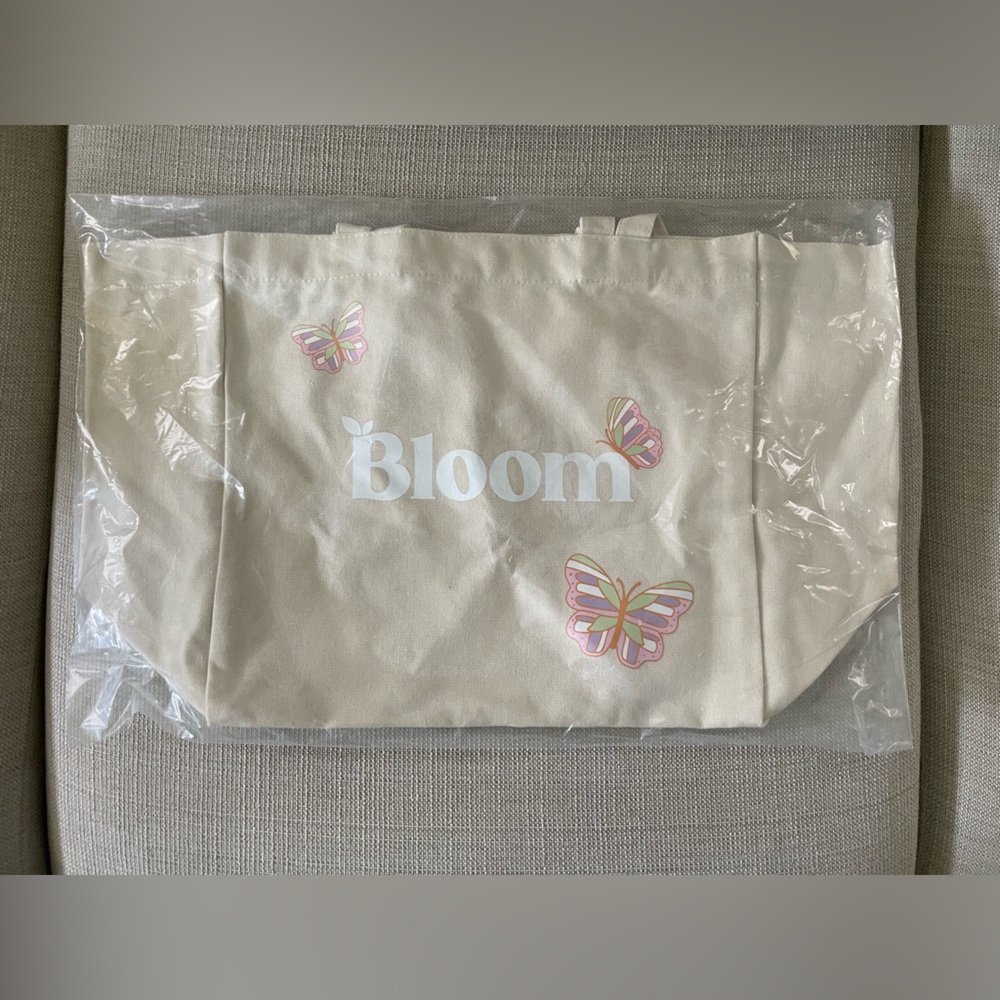Bloom Cream Tote Bag with Pink Butterflies
